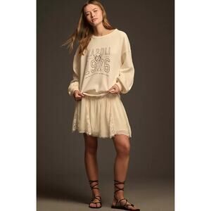 PILCRO Sweatshirt Twofer Mini Dress White Oversized Cut Out Lace Skirt Women's L